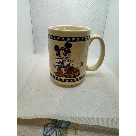 Disney Mickey Mouse Pirate Ceramic Mug Treasure Map Design Beige - Picture 5 of 6
